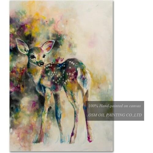 Professional Painter Directly Support Hand-painted Deer Oil Painting on Canvas Rich Colors Cute Animal Deer Oil Painting