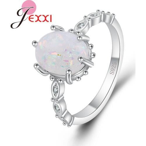 Classic Oval Stones Ring 925 Sterling Silver Pretty Opal Trendy Women Party Jewelry Accessory Christmas Gift High Quality