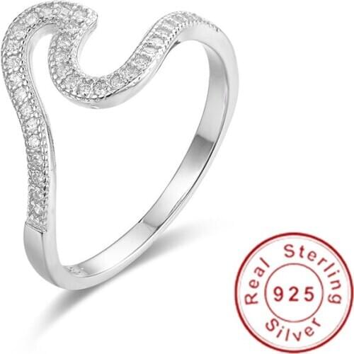 Fashion 100% 925 Sterling Silver Irregular wave Simple Rings Charm Jewelry Accessorie Valentine Gift bague argent 925 femme Girl