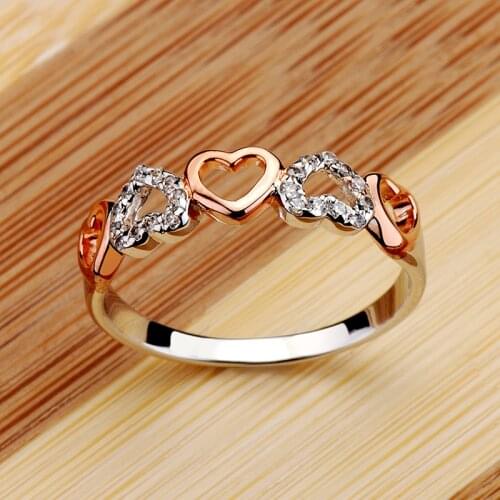 Cute Female Small Rose Gold Heart Ring 100% Real 925 Sterling Silver Wedding Ring Promise Love Engagement Rings For Women