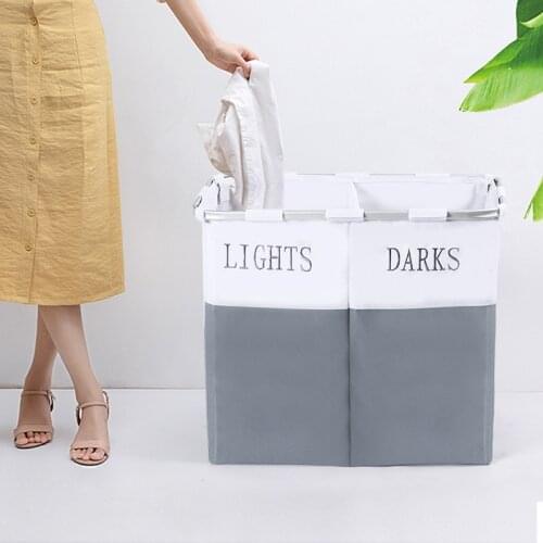 Two Grid Oxford Dirty Clothes Storage Basket Laundry Basket With Wheels Multi-Functional Corner Slim Laundry Hamper Organizer
