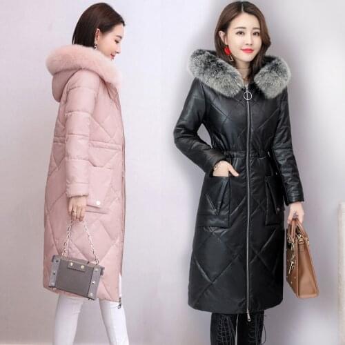 Leather jacket women winter 2020 long coat Pu jackets female pink parkas chaqueta Mujer Cuero kj1051