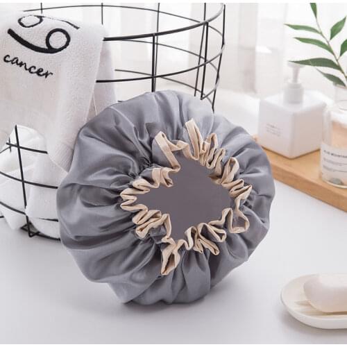 Fashion Double-layer Shower Cap Female Waterproof Hat Bath Long Hair Bathing Hood Adult Polyester Elasticity Smoke-proof Dry Cap