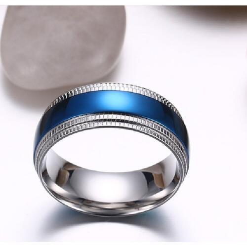 Simple And Stylish 8mm Blue Stainless Steel Mens Ring