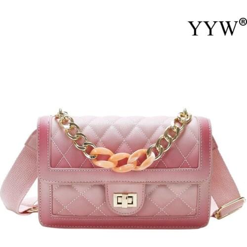 2021 New Pu Leather Bag Square Gradient Color Rainbow Bag Fashion Chain Single Shoulder Diagonal Universal Handbag
