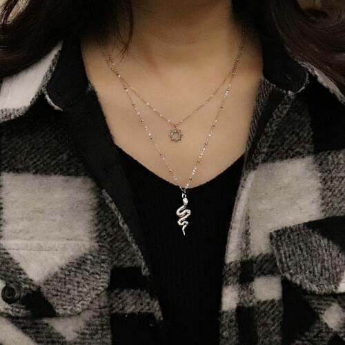 Stainless Steel Necklace For Women Snake Necklace Long Chain Choker Necklace Snake Crystal Pendant Necklace Multilayer Necklaces