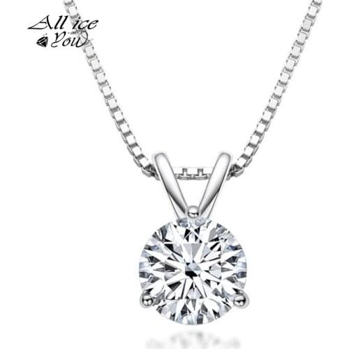 ALLICEONYOU 925 Sterling Silver White Gold 1CT Moissanite luxury 3-6 Claw Hip Hop Jewery Wedding Pendant Necklace For Women Gift