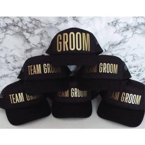 PERSONALIZE TEAM GROOM wedding groomsmen Bachelorette Stag Party Mesh Trucker Snapback trucker hats caps gifts favors