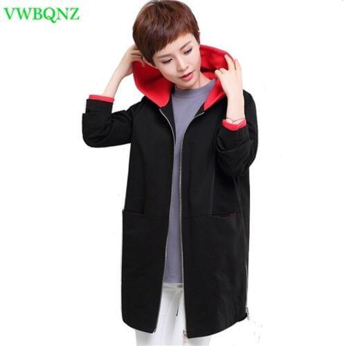 Casual Womens Hooded Windbreaker Coats 2020 New Spring Autumn Long-sleeve Patchwork Loose Trench Large size Female Overcoat 4XL