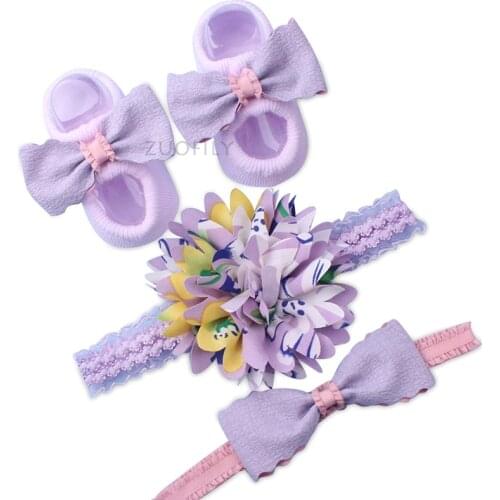 3Pcs/Set Baby Girl Headband Socks Set Lace Flower Bows Newborn Hair Bands Headbands for Girls Turban Baby Gift Hair Accessories