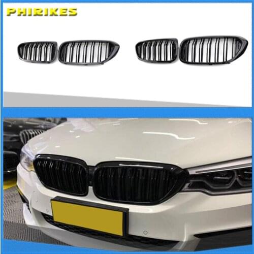 Front Bumper Kidney Grille Grill for BMW G30 G31 G38 5 Series 525I 530I 540I 550I with M-Performance Black Double Line Kidney Gr