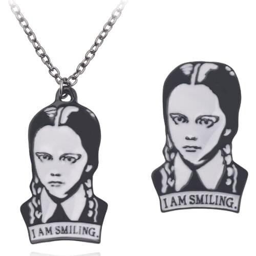 Adams family necklace I am Smiling Pendant necklace figure Girl necklace Unisex men and women jewelry Accessories Punk Fun Gift