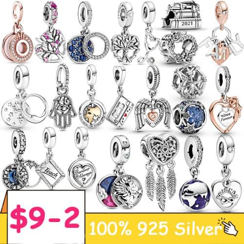 925 Sterling Silver Family Tree Star Moon Beads Heart Hamsa Fatima Hand Charm fit Original Pandora bracelet Silver 925 Jewelry