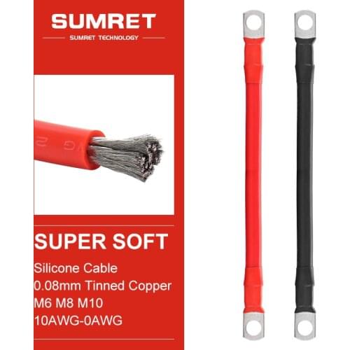 M8 car battery cell connector 3 4 6 8 AWG Super Soft Silicone wire UPS connectors m6 m10 O Ring Extension Cord Cable for Battery