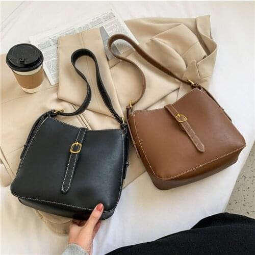 Simple Small PU Leather Bucket Bags for Women 2021 Branded Luxury Black Shoulder Crossbody Handbags Trending Lux Hand Bag
