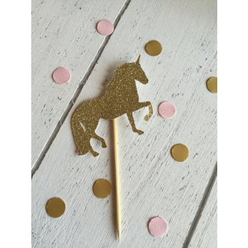Unicorn cupcake toppers. Gold/silver. First birthday cupcake toppers. 12 Party cake toppers. Gold glitter cupcake toppers. Silve