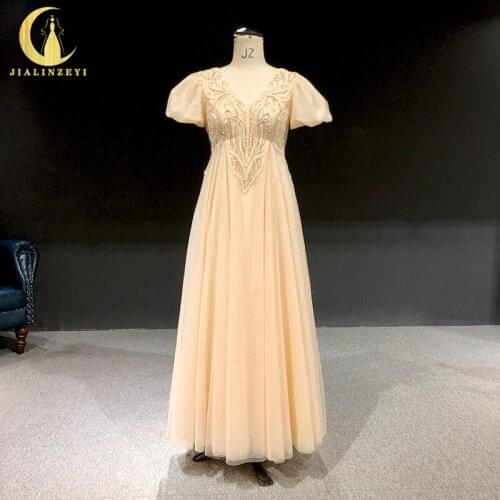 Rhine real Pictures V Neck Champagne Beads Puff Sleeves High Waist pregnant woman quinceanera dresses evening dresses
