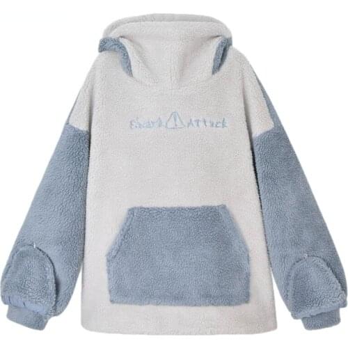 Harajuku Aesthetic Shark Anime Hoodie Woman Korean Kawaii Crewneck Long Sleeve Oversized Streetwear Kpop Fall Winter Clothes Top