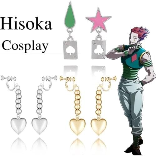 Anime HUNTER x HUNTER Hisoka Cosplay Earrings Pink Stars Teardrop Poker Stud Earring For Women Men Ear clip Jewelry Accessories
