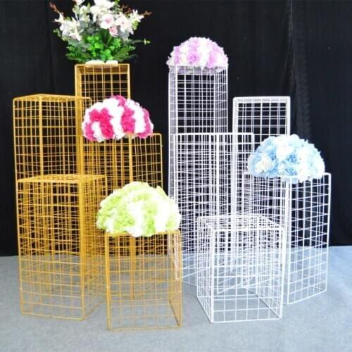 Gold or White Metal Grid Wedding Leading Pillar Wedding Party Decoration Wedding Table Center Table