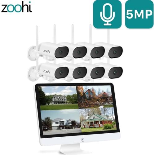 Zoohi 15-Inch Monitor NVR Kit 5MP Pan Tilt Audio Wifi Camera Wireless Surveillance Video System Home Outdoor Security Camera Set