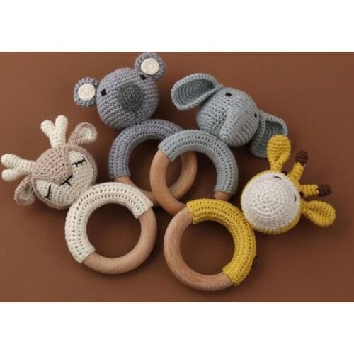 1pc Baby Teether Safe Wooden Toys Mobile Pram Crib Ring DIY Crochet Rattle Soother Teether Baby Product