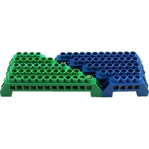 1pcs Bridge Design Zero Line 4-12 Pole Screw Brass Copper Grounding Strip Terminal Block Connector Earth And Neutral Blue Green