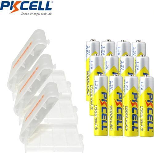12PCS PKCELL AAA Battery 1.2V 1000MAH NIMH Battery AAA 3A Rechargeable Batteries and 3Pcs Battery holder box/holder for AAA/AA
