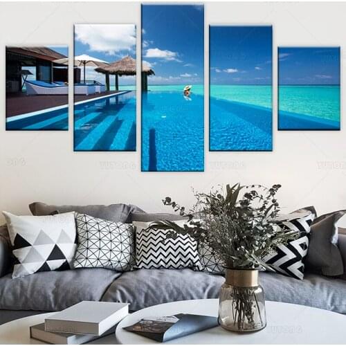 5 Pieces/set Maldives Story Swimming Pool Wall Art For Wall Decor Home Decor Picture Paint on Canvas Prints for Living Room