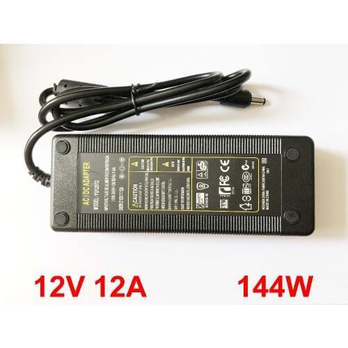 50pcs 12V 12A High quality 144W AC 100V-240V Converter Adapter DC 12V 12A Power Supply DC 5.5mm x 2.1mm-2.5mm