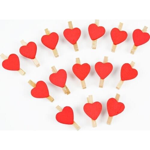 50pcs Mini Wooden Clip Love Heart Shape Photo Paper Clips Pegs Valentines Day Wedding Birthday Party Home Decoration DIY Crafts