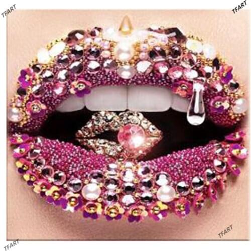 5D Diamond Inlaid Pearl Lip Diamond Painting DIY Diamond Embroidery Mosaic Diamond Inlay Art Paris Craft Diamond Paintings