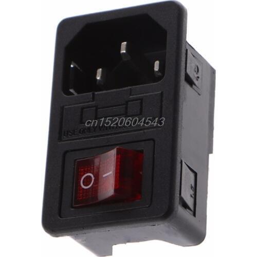 6A 250V 10A 125V SPST Rocker Switch 3 Pin IEC320 C14 Inlet Module Plug Fuse Switches Accessories R06 Whosale&DropShip