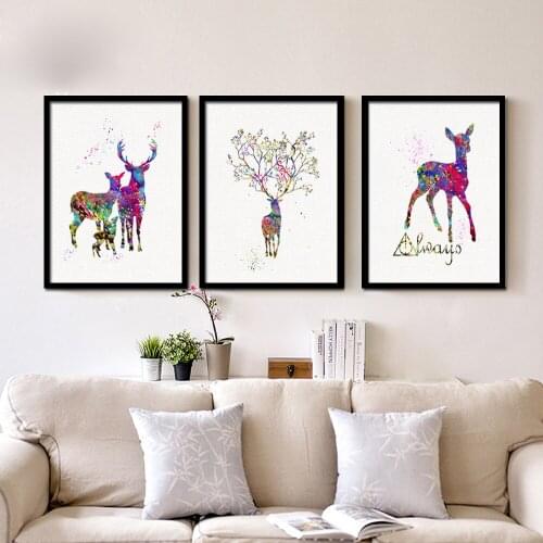 Watercolor Elk Frameless Oil Painting Living Room, Porch Bedroom, Study, Environmental Protection Decoration Painting Wall Art