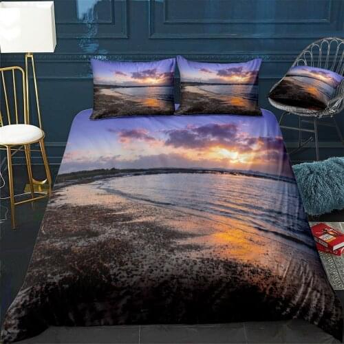 Beach scene at sunset Quilt Cover Pillowcase 3Piece Comforter Bedding Set With Pillow Case Single Double Duvet Cover Home Decora