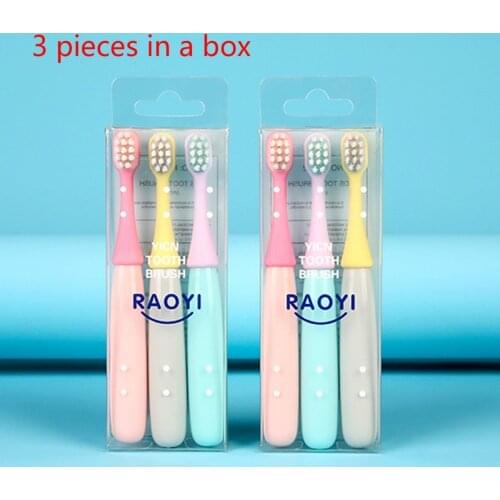Childrens toothbrushes 3 packs 3-5 years old small mushroom silicone brush head cartoon baby superfine soft bristles toothbrush