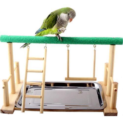 Pet Parrot Playstand Bird Play Stand Cockatiel Playground Wood Perch Gym Playpen with Ladder Swing Toys Exercise Play