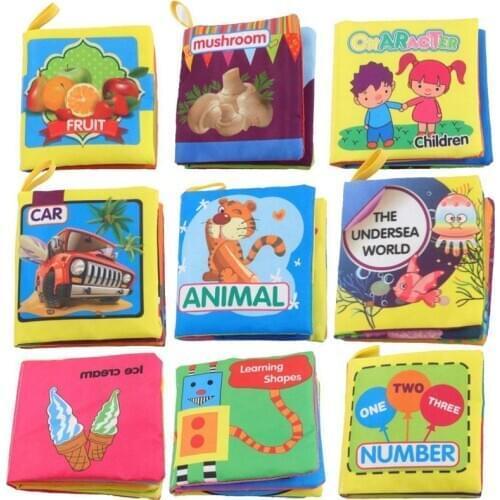 FBIL-9-Pack Non Toxic Fabric Baby Cloth Books Early Education Toys Activity Crinkle Cloth Book Toddler