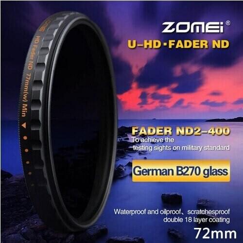 Zomei 72mm HD Multi-Coated Shott Glass Fader ND2-400 For Canon Nikon Sigma Tamron Sony Pentax Zeiss Samsung Olympus DSLR Lens