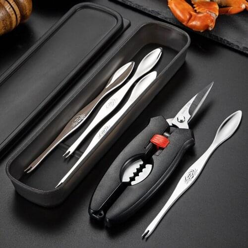 Seafood Crab Tools Crab Scissors Tongs Fork Needle Set 304 Stainless Steel Multifunction Home Kitchen Gadget Prawns Crab Gadgets
