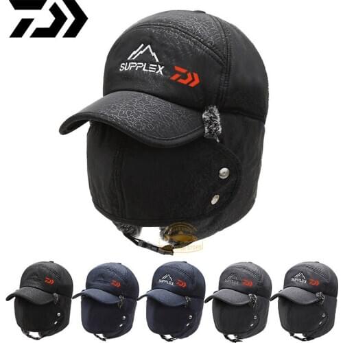 Daiwa Fly Fishing Cap Autumn Winter Warm Windproof Hat Outdoor Hiking Hunting Visor Hat Cover Face Ear Camping Headwear Fish Cap