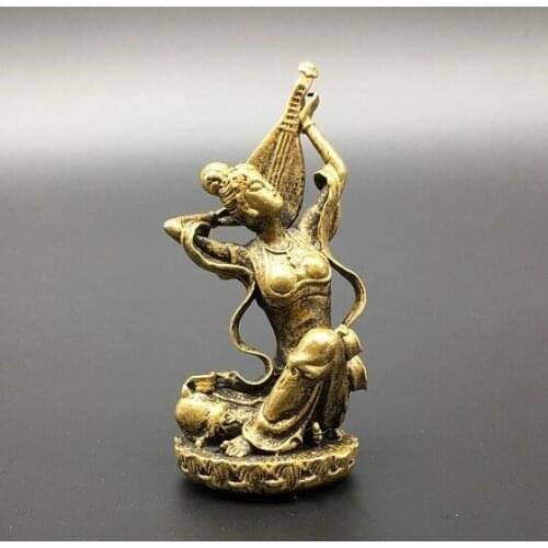 Chinese Exquisite Folk Classic Old Pure Bronze Carved Beautiful Woman Statue Buddha Statue Small Gift