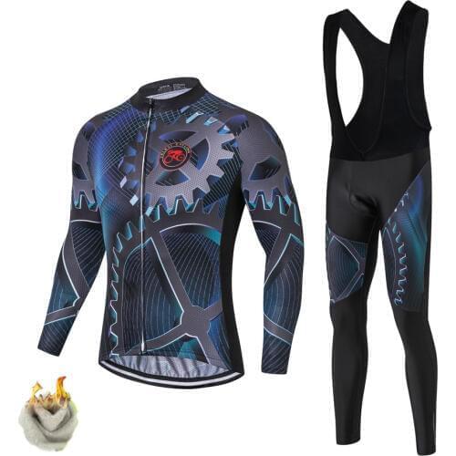 Teleyi Gear Cycling Set thermal Fleece Pro Team Bicycle Clothing Maillot Ciclismo Invierno Winter Warm Mountain Bike Jersey Set
