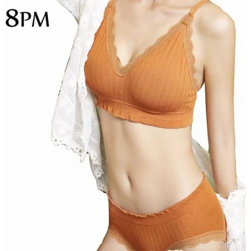 Korean Style Bra Panties Set Women Summer Soft Comfortable Cotton Underwear Seamless Padded Bra High Elastic Waist Lingerie Set