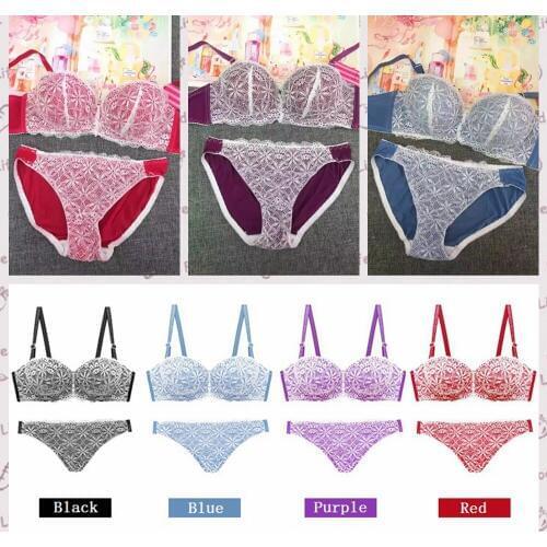 Red Womens Sexy Lace push up bra Thick Padded Underwear Set New Style Lingerie Charming Bra And Panty Set Embroidery Brassiere