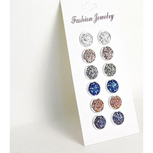 Korean Simple Round Earrings Set for Women Summer Colorful Drusy Resin Stud Earrings Rhinestone Piercing Brincos Fashion Jewelry