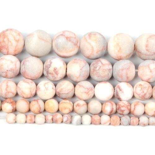 Natural Stone Frosted Red Cracked Veins Round Loose Beads For Jewelry Making Needlework Bracelet Diy Strand 4-12 MM
