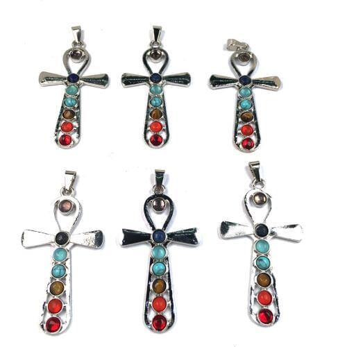 Natural Stones Reiki 7 Chakra Stones Pendants Health Amulet Cross shape Pendant for DIY Elegant Necklace Jewelry Making