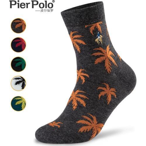 5 Pairs/lot Brand PIER POLO Fashion Leaf Socks Autumn Winter Casual Cotton Socks Embroidery Crew Socks Manufacture Wholesale