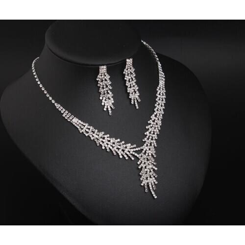 New European and American Simple Bride AAA Zircon Necklace Earrings Set Dress Wedding Banquet Female Accessories